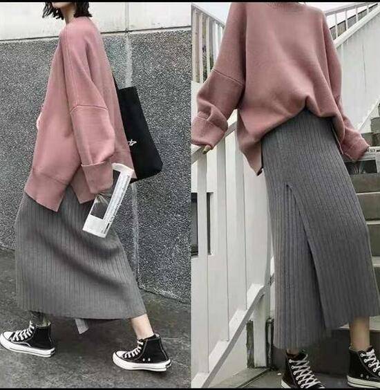 粉色毛衣 针织裙