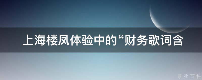  上海楼凤体验中的“财务歌词含义”是什么？