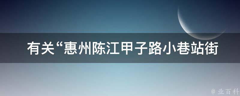  有关“惠州陈江甲子路小巷站街”的详细信息是什么？ 