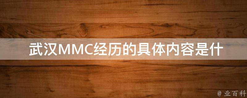 武汉MMC经历的具体内容是什么？