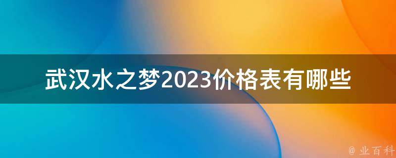武汉水之梦2023价格表有哪些内容？